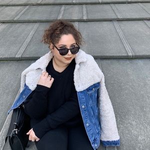 TOPSHOP Hybrid Borg Denim Sherpa Jacket